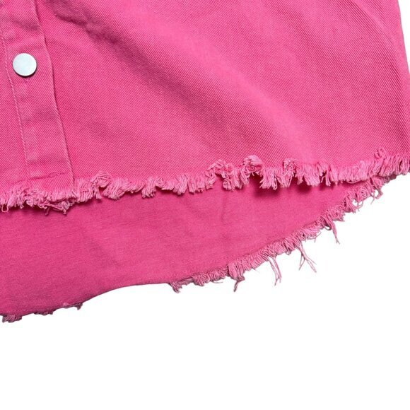 Fantastic Fawn Med Pink Denim Cowgirl Sequin Button Down Raw Hem Barbie Jacket - Picture 5 of 12